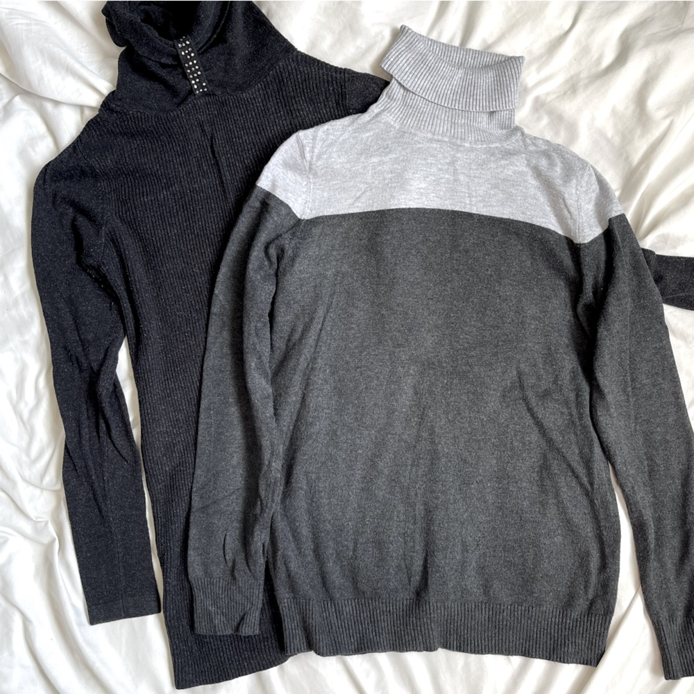 2 pcs Turtleneck Tops Black/ Size:S & Gray/Size:M